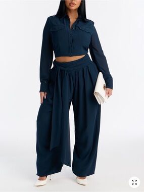 Fashion Nova Navy Wide-Leg Tie-Waist Pants